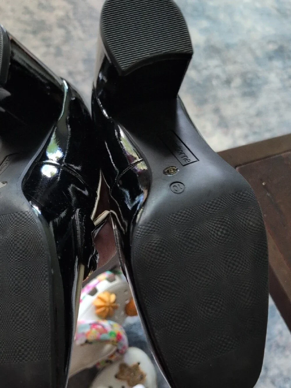 Black Patent Liz Claiborne Mallard Loafers with Gold Bit Hardware - Women
